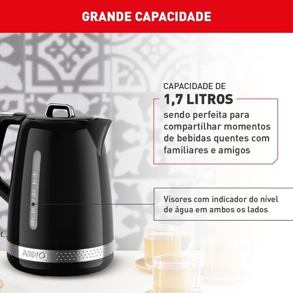 Chaleira Elétrica Arno Soleil 1,7 Litros Preta