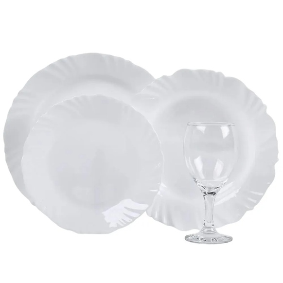 Aparelho de Jantar Opaline Pétala com Taças Nadir 16 Peças - Branco